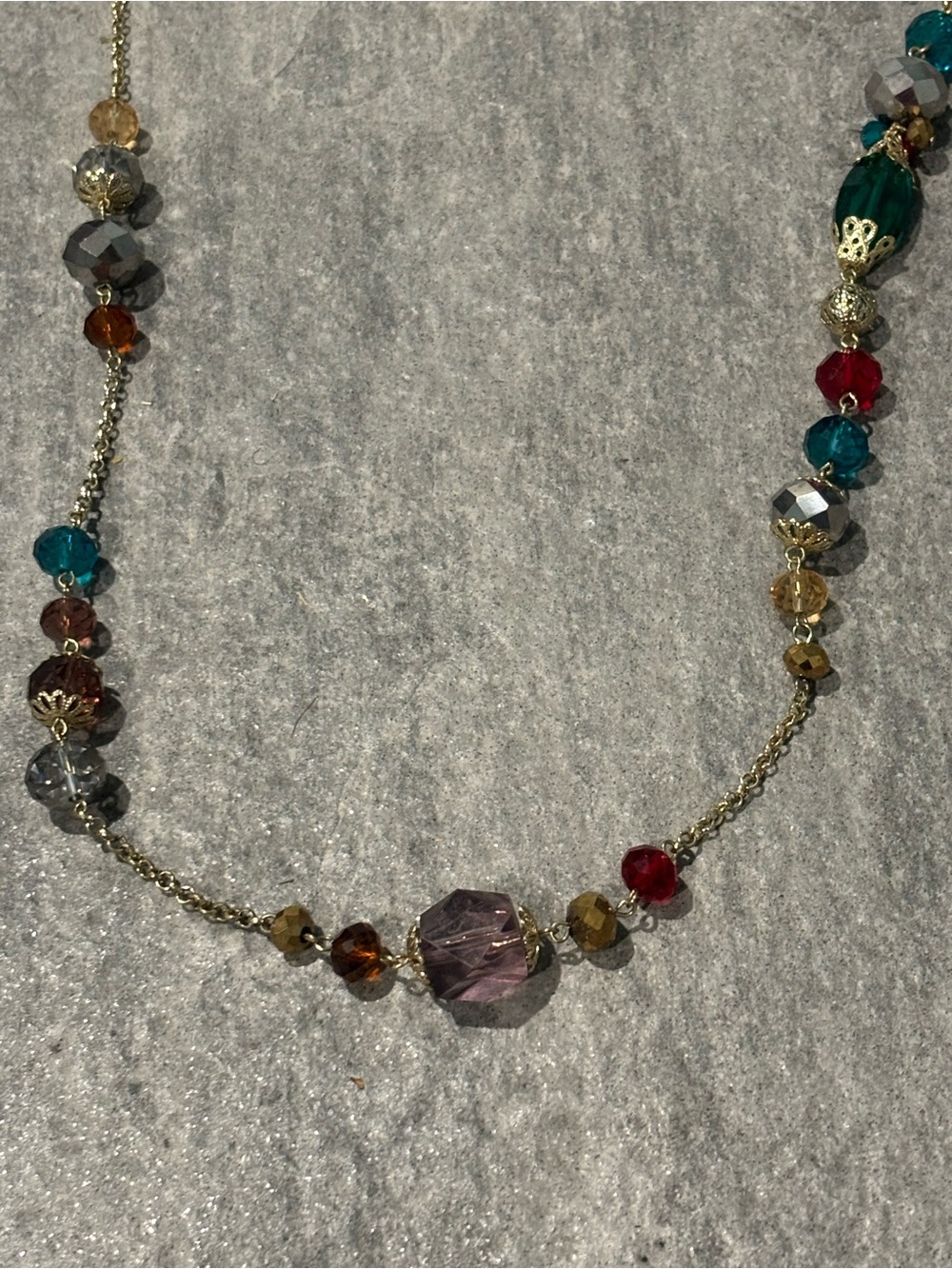 Vintage Multi-Color Beaded Station Necklace Women's Jewelry Flapper Style 42”